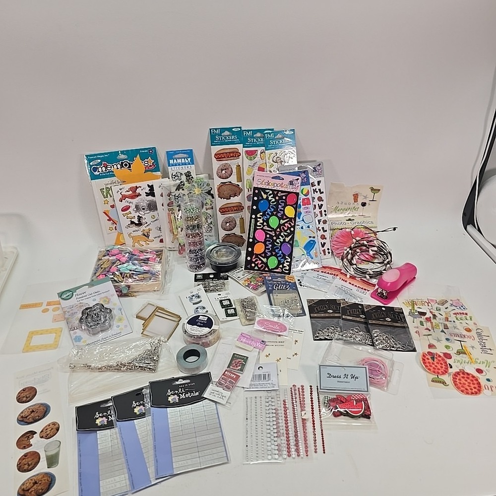 Lot Of Beads And Stuff For Crafting Loose Beads Brads Jump Rings Tags & Stickers